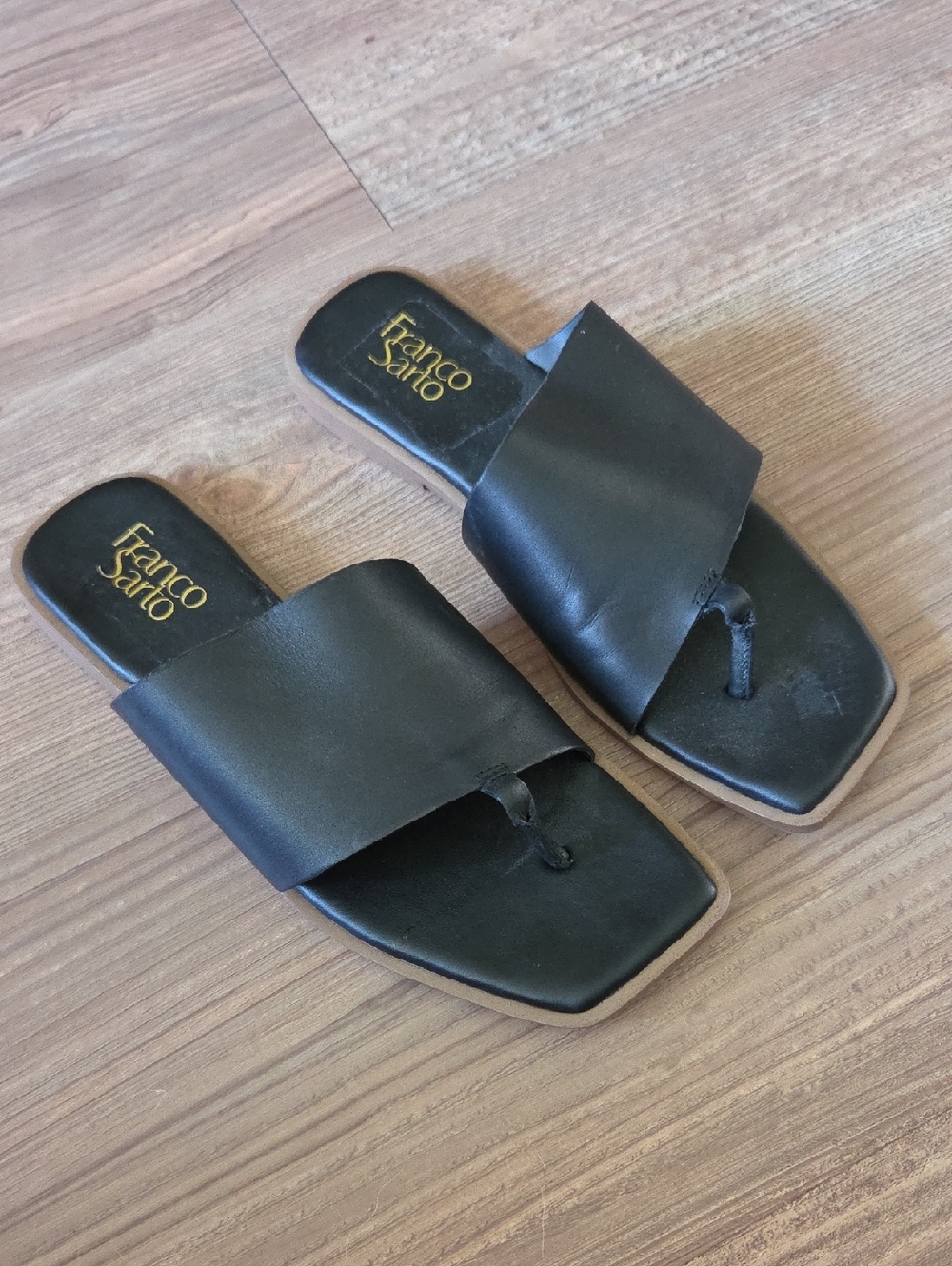 Franco Sarto Black Leather Slide Sandals